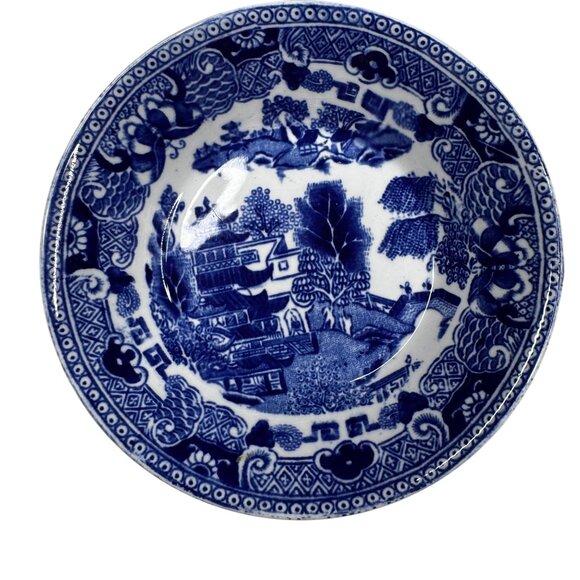 Willow Ware Royal Ironstone Ridgeway Semi China Bowls Blue Transferware 4.5" Vtg - Picture 7 of 12